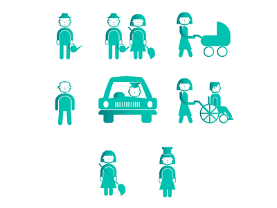 Icons for “Domashnij Ujut” site babysitter cook driver green icons minimalism people pictogram vector