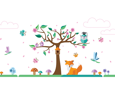 Interior stickers design animals butterfly children cute forest fox funny game illustration interior kids nature owl stickers tree vector wacom