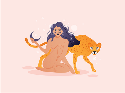 Wicked Feline cat cheetah feminine fullmoon goddess illustration magic moon mystic nature witch