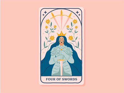 Four of Swords design empowerment female goddess graphic design illustration magic moon mystic poster tarot tarotcard vector woman