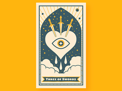 Three Of Swords Tarot design eye illustration magic moon mystic poster sword tarot tarot card vector