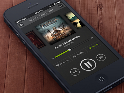Music Player / Radio Station dark green ios iphone metal music player radio station ui user interface ux