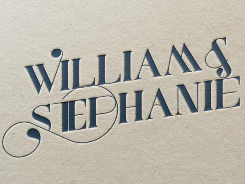 William & Stephanie Logo letterpress navy port vintage swash stephanie william groom bride logo branding wedding