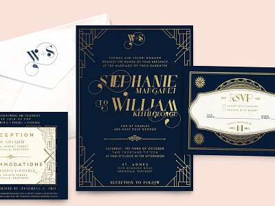 W+S Wedding Invitation Suite cards foil gold invitation logo navy port vintage reception rsvp stamp suite wedding