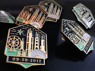 Chicago Lapel Pins - Y2Kasnic Wedding Favors architecture buildings chicago chicago star city ferris wheel gold hancock lapel pin skyline wedding wedding date