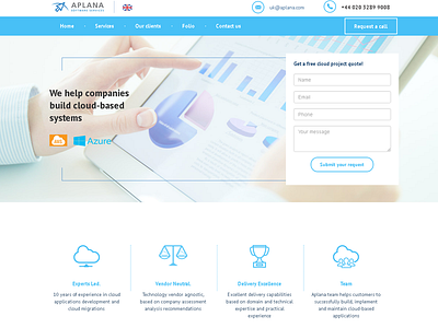 Landing page for cloud services company