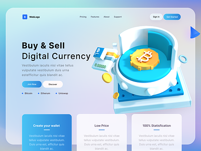 Buy & Sell Digital Currency 3d cryptocurrency design illustration landing trade ui web