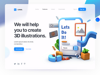 SocialReview Web Concept 3d design illustration landing page project ui web