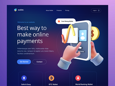 Online Payments Header Exploration 2022 3d design illustration landing online payments page project trend ui wallet web working