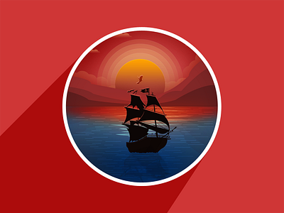 Sunset arslan bird flat illustration pakistan pirate practice ship sunset water