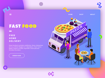 Fast Food design eating fast food illustration landing page people pizza shop web