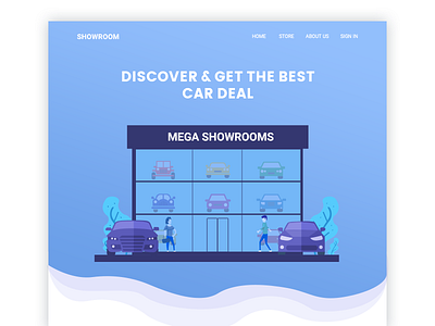 Showroom car concept design illustration landing mega new page showroom web