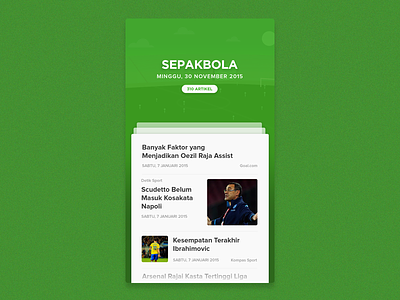 Sepakbola - Swiping Card Category article card mobile app design news feed ui user interface