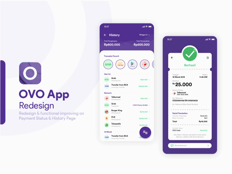 OVO App Redesign - Payment Status & History Page animate animation app apps history interaction ovo payment payment app payment history ui ui design uidesign uiux uxdesign