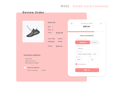 Daily UI #002 002 adobe xd app checkout creditcard dailyui design dribbble flat minimal page pink ui ux website
