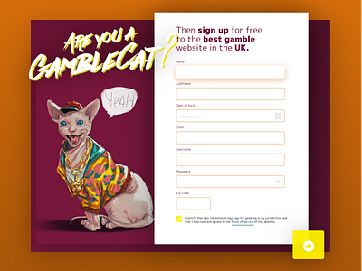 Sign up cat dailyui design gamble illustration signup type typography ui ux web