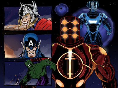 Celestials vs Avengers avengers captain america celestials comic drawing hulk illustration marvel thor