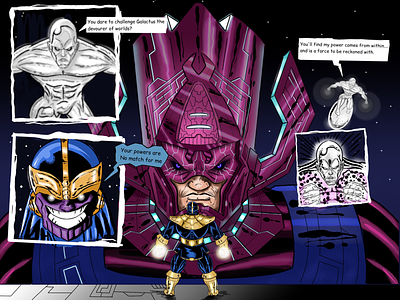 Galactus and Silver Surfer vs Thanos comic drawing galactus illustration ipad pro marvel silver surfer sketchbookpro thanos