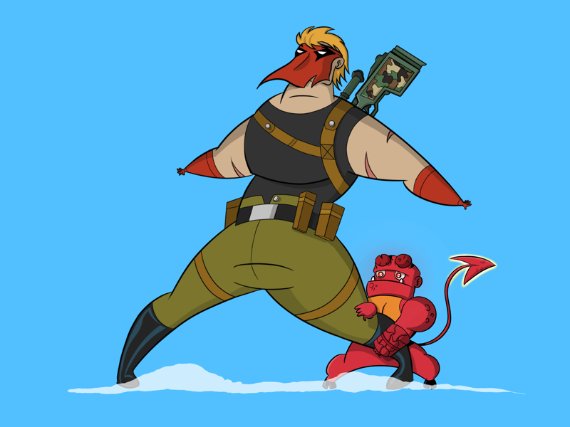 Grifter and Hellboy heroes monsters characters comics straight line practice art creative 2d illustration