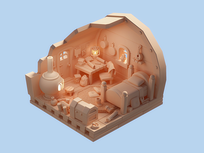 Adventurer's cozy corner 3d bag c4d chest cinema4d furnace game illustration lowpoly map ukulele video games vray zelda