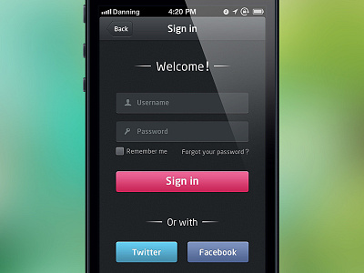 Sign In 02 black in interface iphone log pink sign ui