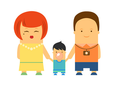 Family blue camera child family orange parents yellow