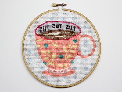 Tea time creative cross stitch cup decoration embroidery illustration pattern tea textile design zut