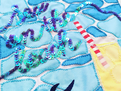 ZOOM • Embroidery "Sex on the beach" barman bartender cocktail design textile embroidery fiberart glass illustration lettering pool sequins summer typogaphy