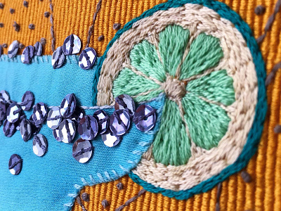 ZOOM • Embroidery "Blue margarita" alcohol art barman bartender blue canvas cocktail design textile embroidery fiber glass illustration lime margarita sequins