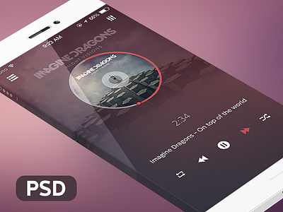 Music Player app flat ios music player psd simple