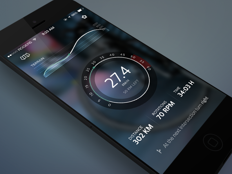 CyclingApp Concept (II) bike app ios concept cycling stats mileage ride speedometer