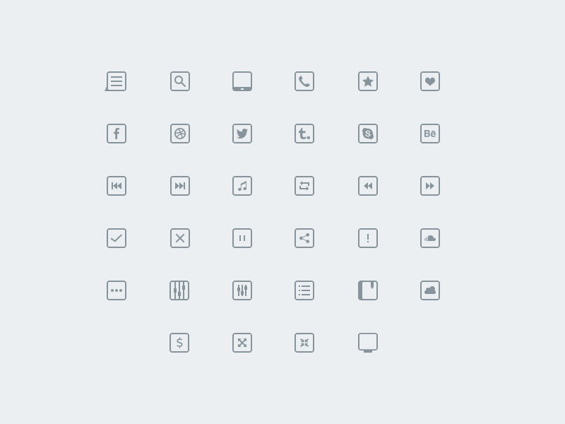 34 Thinicons Free Psd music free set icons social freebie settings list free psd phone thinicons