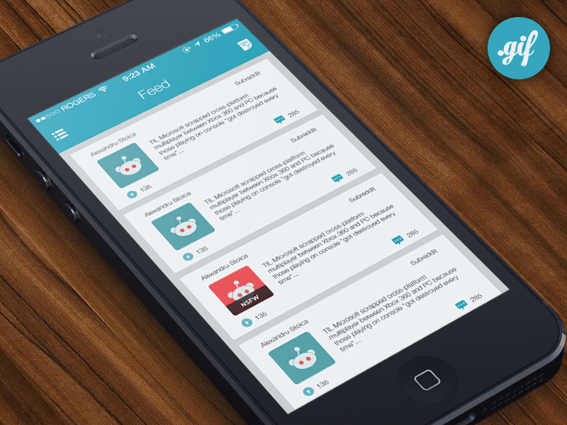 Reddme Feed [GIF] feed flat gif ios light reddit reddme ui ux