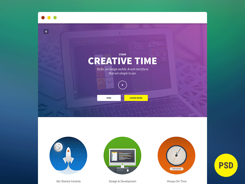 Creative Time Responsive Template [PSD] footer free free psd icons light studio template ui ux web webpage website