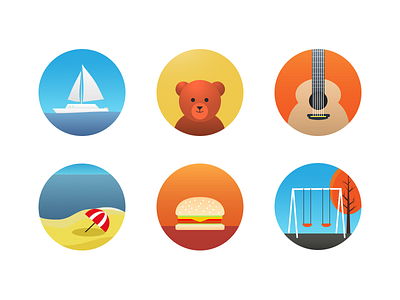 Icons Web Project beach flat guitar hamburger icons ship strings swing teddy bear tree umbrella web