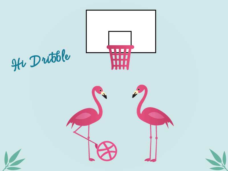 Dribbble Debut basketball debutshot design flamingos gif animation illustration vector
