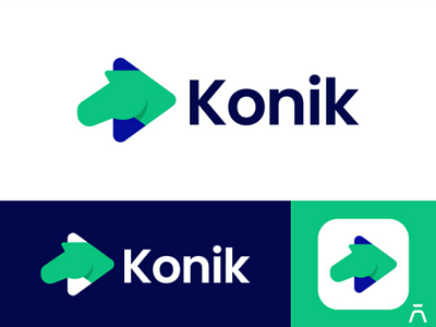 Konik Logo Design blue green horse horse logo identity konik logo logo design mobile mobile launcher play button