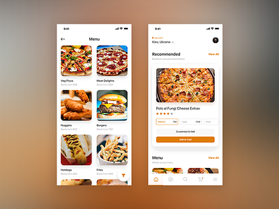 Food Delivery App burger delivery food food app hotdog mobile nuggets orange pizza ui ux