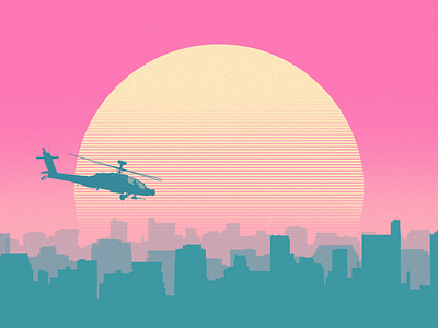Thunder Blade arcade city helicopter neon pink retro sega sunrise sunset videogame