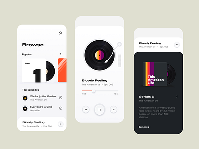 Podcast Listening App app art clean design illustration illustrator minimal ui ux vector