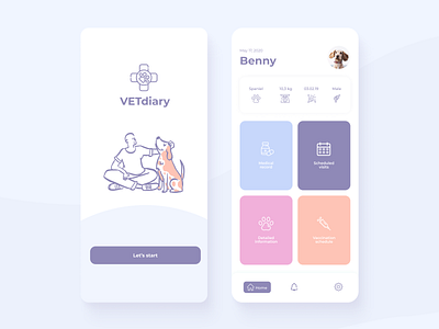 VETdiary animals app app design dashboad dashboard app dog mobile app onboarding pet product design splash screen ui ux uxuidesign vet veterinarian veterinary