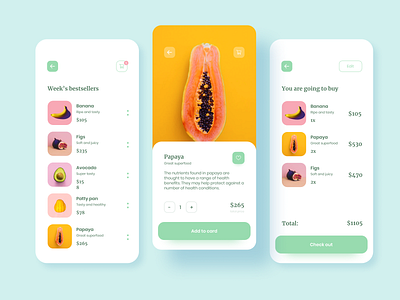 Fruit delivery app app design avocado delivery delivery app delivery service ecommerce fruits mobile mobile app mobile app design mobile ui papaya shop app shopping app ui uiux ux uxui