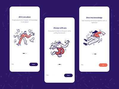 Onboarding screens for Learny app animation app app design application application design interaction interaction design learning app learning platform mobile app motion motion design motion graphics onboarding onboarding screens ui uiux ux uxui