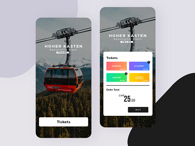 Cablecar ticket app interface concept app black white cable car gradiant minimal mobile app mountain photoshop ticket ticket app typography ui uidesign user inteface ux vector