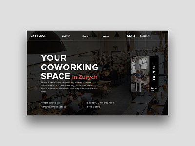 Coworking Space Landing Page Concept black white coworking coworking space illustration landing page minimal photoshop typography ui uidesign ux