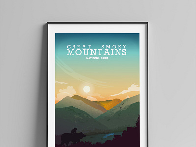 Great smoky mountain poster graphic design illustration nature poster travel