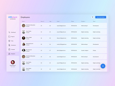 Employee list Glass Effect UI