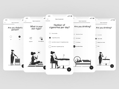 B & W Assessment Onboarding Screen 2021 assesment black black white branding bw design getstarted graphic design icons illustration illustrator logo mobileapp motion graphics onboarding ui ux vector white