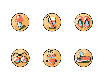 summer themed icons bikini brush stroke color flip flops ice cream icon icon set icons pool summer summer icons summer time sunglasses