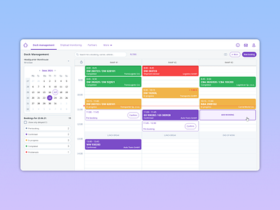 Dock management calendar flat management system simple design ui ux design web layout